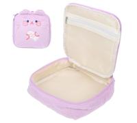 HOODANCOS Portable Cartoon Plush Period Pouch with Multiple Pockets Lightweight Sanitary Napkin Bag for Outdoor Travel Storage for Small Items and Essentials Purple