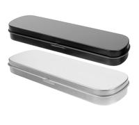 HOODANCOS Portable Metal Pencil Box 2pcs with Hinged Lid, Pen and Crayon Organizer for School and Office, Compact Size in Silver and Black