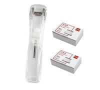 HOODANCOS Portable Transparent Paper Stapling Tool with Refill Clam Clip Dispenser and Reusable Clips Student Stationery for Office School Document Binding and Fast Paper Random Color
