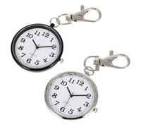 HOODANCOS Quartz Nurse Keyring Watch 2pcs Alloy Large Dial Black White Faces for Healthcare Workers and Students