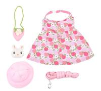 HOODANCOS Rabbit Harness Rope with Cute Printed Bunny Clothes and Hat for Pet Rabbits Breathable Outfit with Accessories Comfortable Daily Leash Apparel