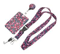 HOODANCOS Retractable Floral Badge Holder with Red Chrysanthemum and Sunflower Pattern, Id Card Sleeve with Lanyard, Sturdy Work Badge Protector for Office and School Use