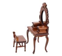 HOODANCOS Scale Dollhouse Bedroom Furniture Wooden Miniature Vanity with Mirror and Stool Victorian Style Dressing Table for Dollhouse Collectors and Hobbyists