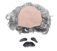 HOODANCOS Short Gray Balding Grandpa Wig for Men with Mustache and Eyebrows, Plastic Vintage Old Man Costume Accessory with Matte Finish and Lifelike Texture, for Halloween Parties