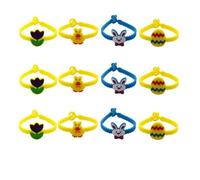 HOODANCOS Silicone Bracelets Featuring Chick, Flower, and Designs Easter Cartoon Style Wristbands 12pcs Protect the Wrist and Easy to Take for Easter Day Party