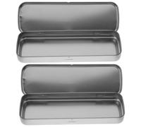 HOODANCOS Silver Tinplate Pencil Case Sturdy Pen Display Case with Upward Opening Lid 2pcs Large Capacity Stationery Box Suitable for School and Office Use