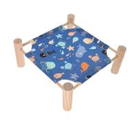 HOODANCOS Small Pets Elevated Hamster Bed with Detachable Washable Hammock Stand, Breathable Wooden Camp Bed for Guinea Pigs, Hedgehogs, Rabbits, and Chinchillas (ocean World-s