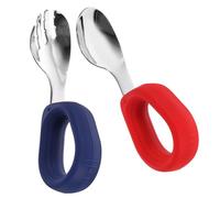 HOODANCOS Stainless Steel Spoon and Fork with Ergonomic Handles Material Training Utensils for Self-Feeding Safe Cutlery Kit in Red and Blue for Boys