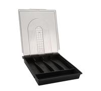 HOODANCOS Transparent Large Capacity Divided Cutlery Container with Flip Lid Black Kitchen Drawer Organizer for Spoons Forks Knives Lightweight Multi-compartment Storage Box for Kitchen and