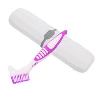 HOODANCOS Travel Toothbrush with Case and Retainer Brush Set, Portable Denture Storage Box, 2pcs Oral Care Holder for Home and Travel Use, Purple Brush with White Container