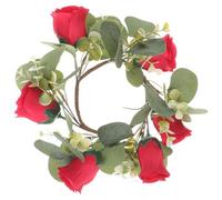 HOODANCOS Valentine’s Day Artificial Red Rose Candle Wreath with Eucalyptus Leaves, Decorative Hanging Garland for Party Table, Front Door, Wedding and Home Ornament