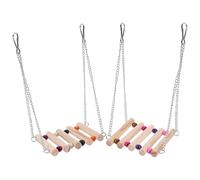HOODANCOS Wooden Parrot Swing Bridge and Colored Beads with Stainless Steel Chain Hanging Bird for Parrots 2 Pcs Sturdy Playground for Climbing inside The Cage Or Balcony Garden