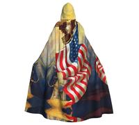 Hooded American Usa Flag Eagle Art Print Cloak,Cloak With Hood Medieval Renaissance Cape For Men And Women Halloween Cosplay Costume