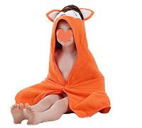 Hooded Baby Towel Bathrobe, Treer Newborns Boys Girls Cotton Soft Towel Blanket Cloak with Solid Color Cute Cartoon Animal Design for Baby Shower Bathing Beach Swimming (90x90cm,Orange)