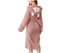 Hooded Bath Robes for Women Absorbent Cotton Terry Towelling Bathrobe Pajamas Robe Causal Comfy Dressing Gown with Cat Ear Hood Shower Bath Spa Gym Nightwear Nightdress Sleepdress Loungewear Homewear