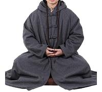 Hooded Buddhist Robe Thicken Buddhist Meditation Fleece Cotton Winter Monk Outfit Coat Unisex,Gray,S2