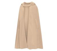 Hooded Cape Cloak Long for Women Bride Renaissance Costumes Oversized Medieval Cloak Cardigan Poncho Medieval Halloween Christmas Cosplay Costume Solid Button Open Front Trench Coats Beige S