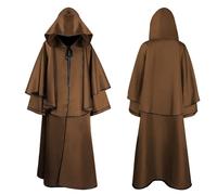 Hooded Cape Halloween Unisex Medieval Long Sleeve Robe Wizard Cloak Shawl Gothic Vintage Attire Performance Costume Accessories