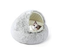 Hooded Cat Bed Fluffy Anti-Anxiety Pet Bed Donut Cat Nest Small Pet Sleeping Cave Plush Kitten Caves Sleeping Bag with Non-Slip Bottom for Kitten (50 * 50 * 20cm,Brown)