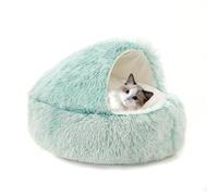 Hooded Cat Bed Fluffy Anti-Anxiety Pet Bed Donut Cat Nest Small Pet Sleeping Cave Plush Kitten Caves Sleeping Bag with Non-Slip Bottom for Kitten (60 * 60 * 20cm,Green)