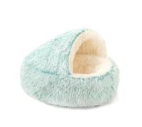 Hooded Cat Bed House - Ultra Soft Plush Warming Pod with Non-Slip Oxford Base, Comfortable Round Pet Bed(H,S)