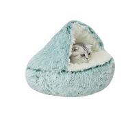 Hooded Cat Bed Round Cat Cave Plush Anti-Anxiety Pet Bed for Kitty and Puppy Soft Indoor Pet Sleeping Caves Donut Kitten Nest with Non-Slip Bottom (65 * 65 * 20cm,Green)