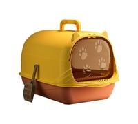 Hooded Cat Litter Box with Door Enclosed Covered Cat Toilet Kitten Potty Removable Sandbox Easy Clean Large 19.69x14.17x13.39 inch- Yellow