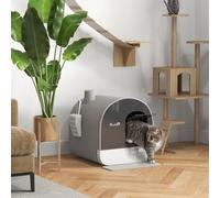 PawHut Cat Litter Box Kitten Litter Tray w/ Lid, Scoop, Filter, Flap Door, Grey