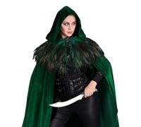 Hooded Cloak, Cosplay Costume Dress, Lightweight Flowing Fabric, Full-Length Cape, Witch Dress for Halloween, Parties, Renaissance, Festival, Events, 82.68 Inches, Multicoloured, Green, Se référer au