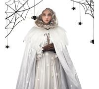 Hooded Cloak - Halloween Cosplay Costume Robe | Unisex Robbe Outfit Prop for Medieval Parties Women Witch Cospllay, World Book Day Fancy Dress Costtume, Velvet Hoodded Cape for Spooky Christmas White