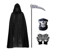 Hooded Cloak | Halloween Hooded Black Cloak Vampires Cape - Unisex Full Length Robes with Gloves Adjustable Dress up Clothes Costumes for Masquerade Birthday Holiday