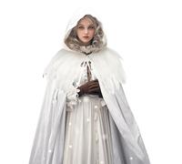Hooded Cloak - Medieval Velvet Hooded Cape for Adults and Teens, Unisex Halloween Costume | Soft Full-Length Cloak for Cosplay Witch Vampire, Lightweight Robe with Oversized Hood, Ideal for LAR White