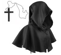 Hooded Cloak with Cross Vintage Medieval Cowl Hat Halloween Costume Cloak Unisex Hooded Cape Death Gothic Cloaks Halloween Poncho Witch Wizard Vampire Costume Fancy Dress Cosplay Cape for Men Women