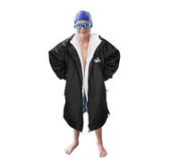 Hooded Dry Robes Kids Waterproof Changing Robe Unisex Sherpa Lining Long Windproof Coats Jacket Comfy Privacy Robes Oversized Drying Parka for Beach Swimming Camping Travelling light blue