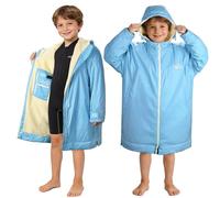 Hooded Dry Robes Kids Waterproof Changing Robe Unisex Sherpa Lining Long Windproof Coats Jacket Comfy Privacy Robes Oversized Drying Parka for Beach Swimming Camping Travelling Light Blue