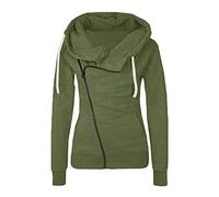 Hooded Fleece Jacket Women Diagonal Zipper Long Sleeved Coat Solid Color Slim Fit Drawstring Hoodies Sweatshirt Jumper Autumn Winter Warm Outwear Pullover Hoody UK Size 8-16 Army Green