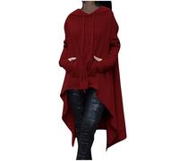 Hooded for Women UK Irregular Hem Hooded Sweatshirt Pullover with Pocket Autumn Winter Solid Plain Warm Sweatshirt Casual Streetwear Halloween Costumes Gothic Punk Hoodie Clothes