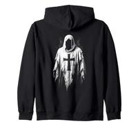 Hooded Holy Knight Gothic Tattered Robe Cross Zip Hoodie