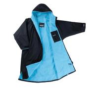 Dryrobe® Advance - The Original Long Sleeve Waterproof Changing Robe - Oversized Coat with Fleece Lining - for Beach, Cold Water Wild Swimming, Surfing - Extra Small - Black/Blue