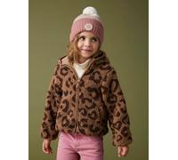 Hooded Jacket in Sherpa with Leopard Print for Girls printed brown