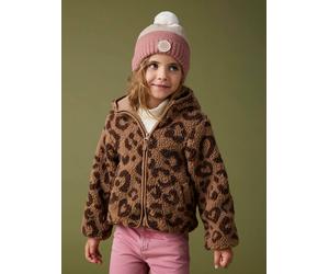 Hooded Jacket in Sherpa with Leopard Print for Girls printed brown