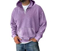 Hooded Mens Sweatshirts Acid Washed Hoodies for Men Long Sleeve Pullover Half Zip Up Hoodie Oversized Vintage Sweatshirt Autumn Winter Hood Jumper (Purple, L)