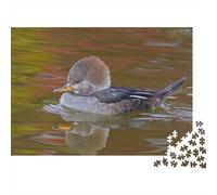Hooded Merganser Jigsaw Puzzles Puzzle for Adults Kids. 1000 Pieces Colorful Water Ripples Impossible Challenge Toy Educational Game Home Decoration for Educational Games Gifts 1000pcs (75x50cm)