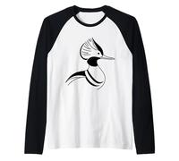 Hooded Merganser Line Art Birdwatcher Raglan Baseball Tee