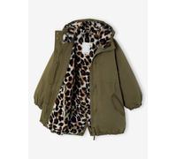 Hooded Parka with Faux Fur Lining for Girls dark green