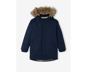 Hooded Parka with Sherpa Lining & Recycled Polyester Padding, for Boys blue dark solid with design