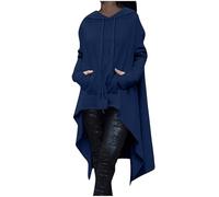 Hooded Poncho Cape Cloak for Women UK Irregular Hem Hoodie Sweatshirt Pullover with Pocket Autumn Winter Poncho Coat Warm Blanket Cape Wraps Shawl Halloween Costumes Gothic Punk Hoodie Jackets Blue