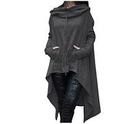 Hooded Poncho Cape Cloak for Women UK Irregular Hem Hoodie Sweatshirt Pullover with Pocket Winter Autumn Poncho Coat Warm Blanket Cape Wraps Shawl Halloween Gothic Cardigan Punk Hoodie Jacket Gray