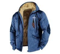 Hooded Puffer Jacket Mens - Full Zip Fleece Jacket Thicken Cotton Coats Warm Military Windbreaker Jacket with Lapel Men's Trucker Jackets Winter Casual Coat Warm Cotton Cargo Jackets with Pockets