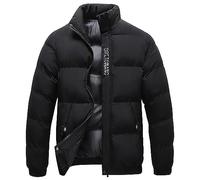 Hooded Puffer Jacket Mens - Warm Winter Jacket Coat with Zip Pockets Bubble Collar Down Jacket Cuffs Solid Color Full Zipper Puffer Padded Fleece Lined Coat Jacket Mens Hoodless Down Jacket